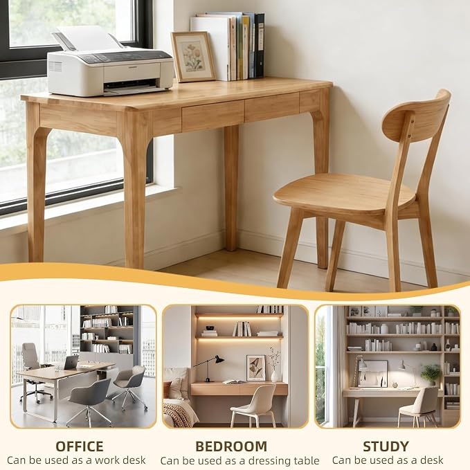 Solid Wooden Desk with Drawers, Small Writing Desk with Drawers for Computer, PC Desk for Work, Study or Gaming, Easy to Assemble - Image 7