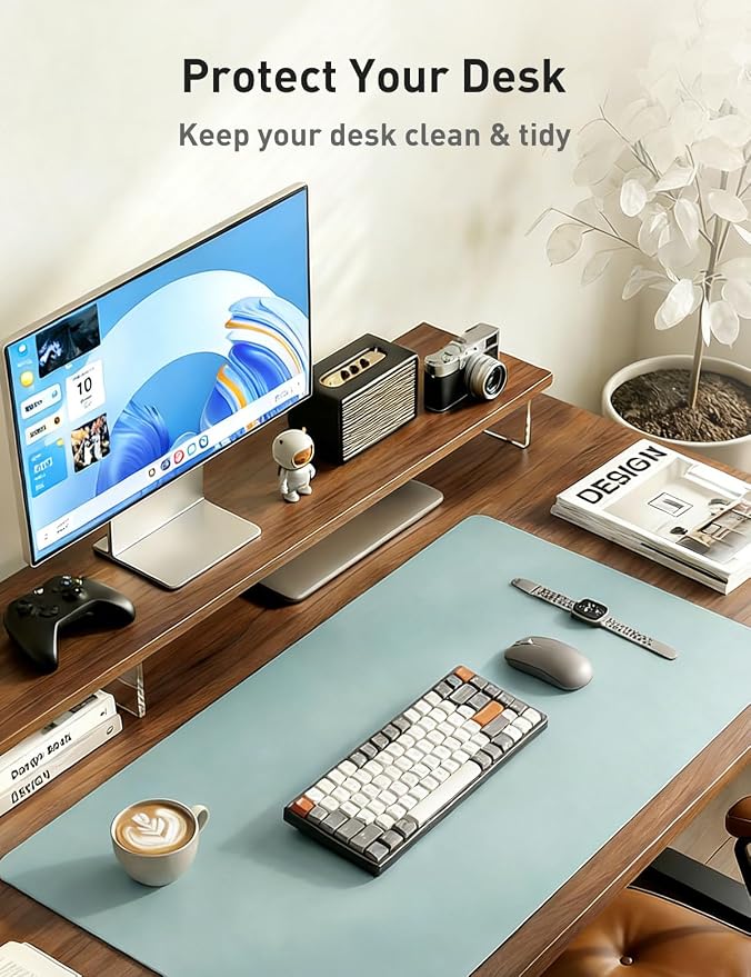 Aothia Faux Leather Desk Mat - Non-Slip PU Leather Desk Blotter, Waterproof Writing Surface, Large Desk Pad for Office & Home (Light Blue, 55" x 17") - Image 8