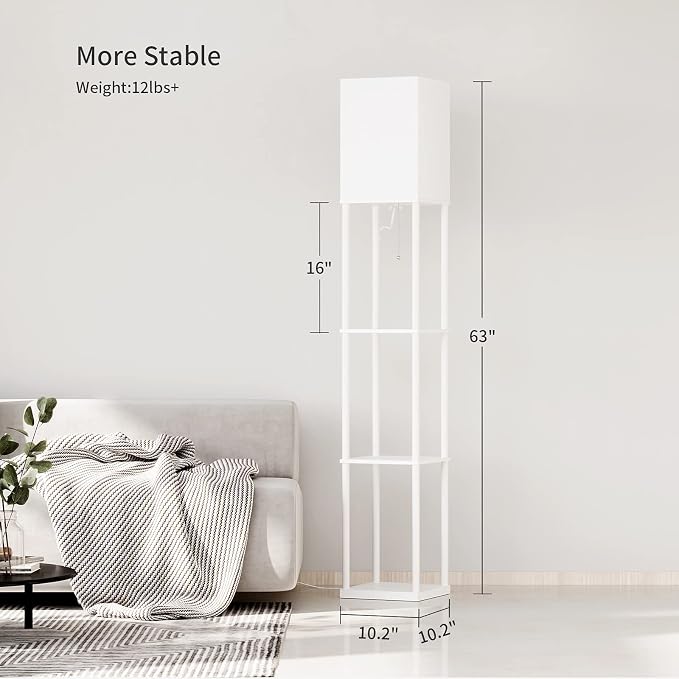 SUNMORY Floor Lamp with Shelves, Modern Square Standing Lamp with 3 Color Temperature Bulb, Corner Display Bookshelf Lamp for Living Room and Bedroom - Image 7