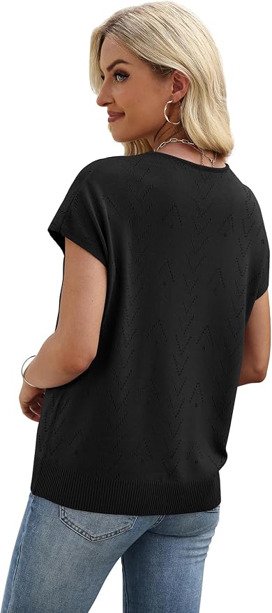 WIHOLL Short Sleeve Sweater for Women V Neck Trendy Cute Tops Business Casual Outfits Cap Sleeve - Image 5