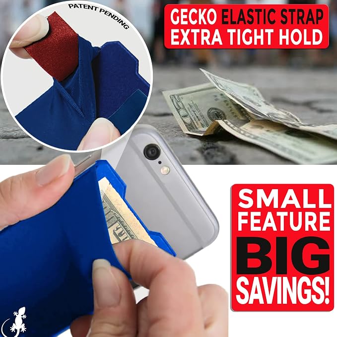 Phone Wallet - Adhesive Card Holder - Cell Phone Pouch - Stick on Lycra Pocket by Gecko - Carry Credit Cards and Cash - Image 10
