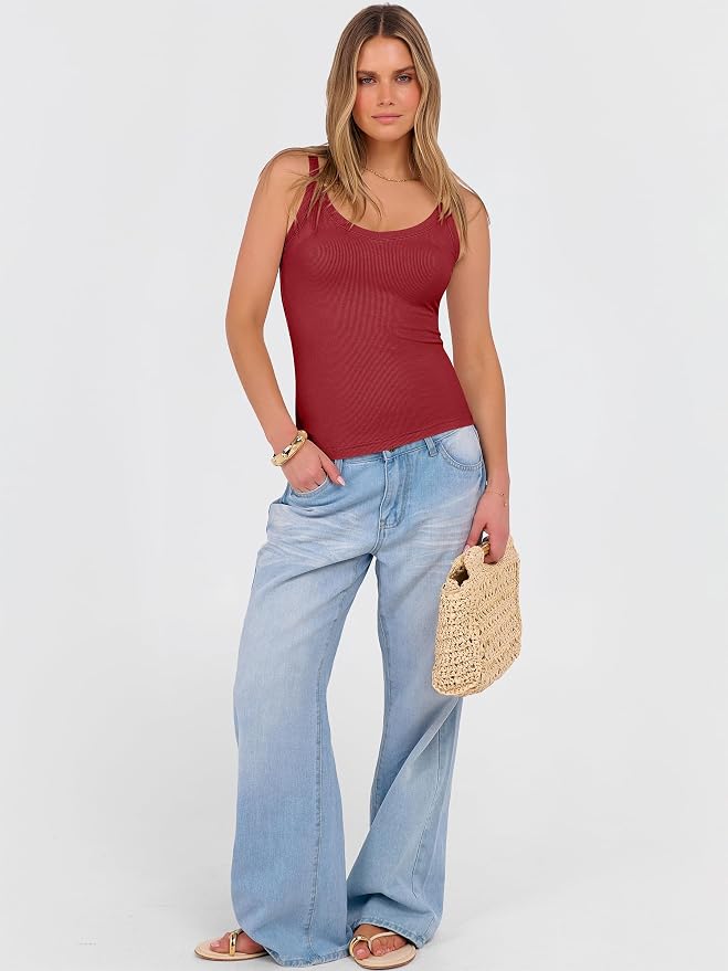 ANRABESS V Neck Tank Tops for Women Ribbed Knit Camisole 2026 Summer Casual Sleeveless Slim Fitted Basic Cami Shirts Clothes - Image 6