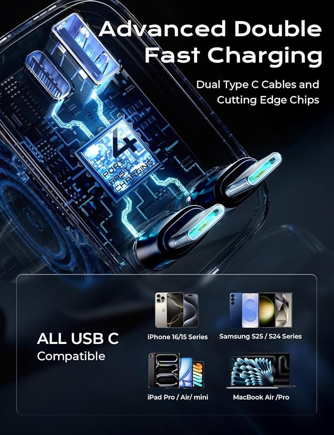 LISEN Retractable Car Charger, Duanl C Retractable Car Chagrer 84W Car Charger USB C Fast Charger Adapter, Car Accessories for Men Women, for iPhone 17 16 15 14 13 12 Pro Max, Grey - Image 9