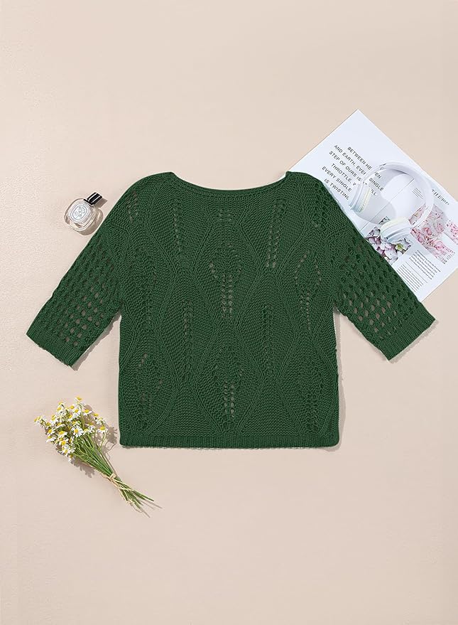 EVALESS Womens Crochet Hollow Out Knit Tops Half Sleeve Spring Summer Sweaters Beach Cover Ups for Women Trendy 2026 - Image 3