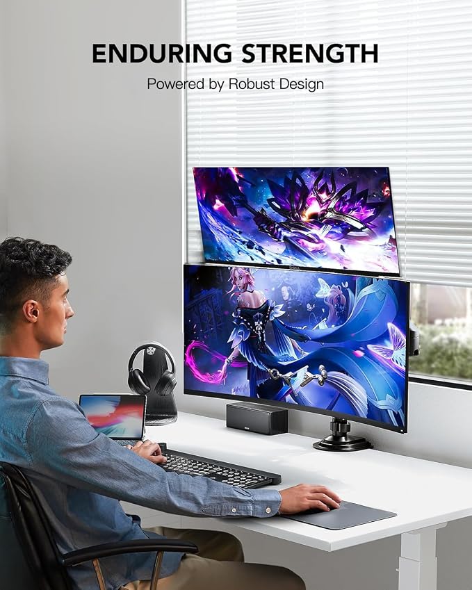 HUANUO 17-32 Inch Dual Monitor Stand, Vertical Dual Monitor Mount, Monitor Stand 2 Monitors, Ergonomic Adjustable Tilt/Swivel/Rotate, Weight Max 19.8 lbs, VESA 75/100mm - Image 8