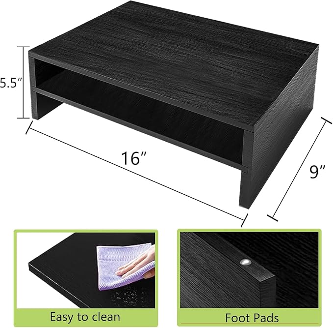 Simpple Trending Monitor Stand Riser, 2 Tier Wood Office Desk Storage Organizer for Laptop, Computer, Black - Image 7