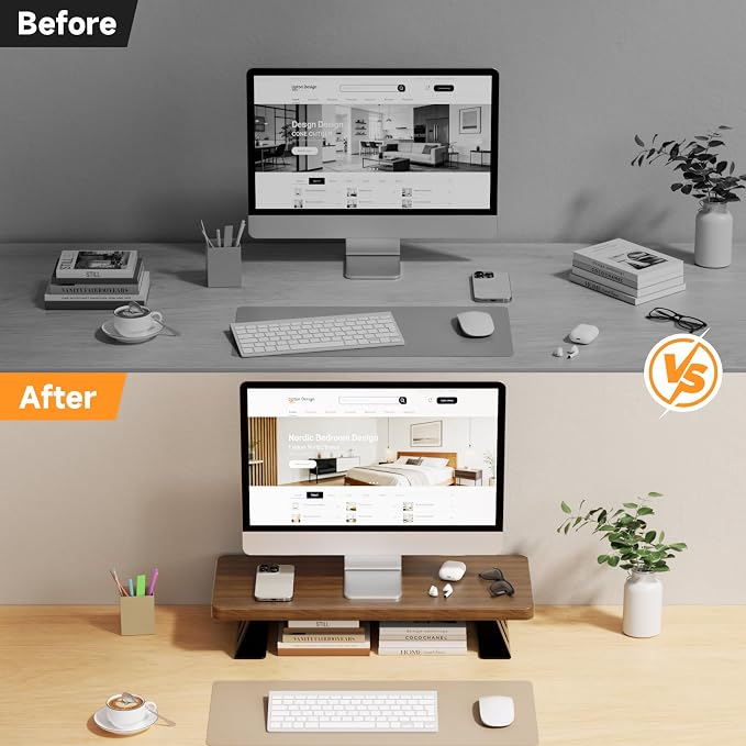 Monitor Stand - 24 Inch Wood Monitor Stand Riser, 220 Pounds Load Capacity Desk Monitor Riser for Laptop/PC/Printer, Desktop Stands Organizer for Home Office - Image 8