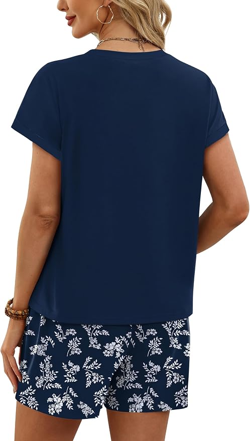 WIHOLL Two Piece Sets for Women Summer Lounge Short Sets Cap Sleeve Crew Neck Sweatsuit with Pocket XS-2XL - Image 5