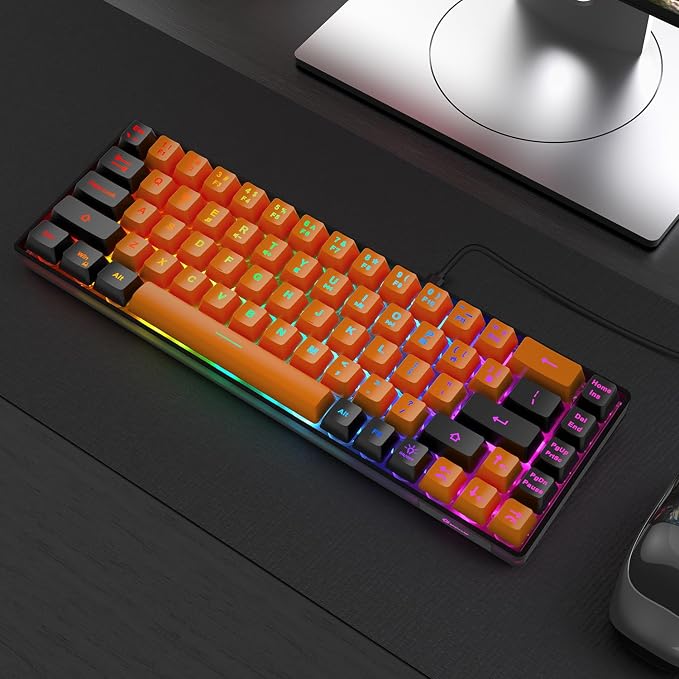 GEODMAER 65% Gaming Keyboard, LED Backlit Mini Wired Keyboard, Ultra-Compact Anti-Ghosting No-Conflict 68 Keys Membrane Gaming Wired Keyboard for PC Laptop Windows Gamer(Orange-Black) - Image 7