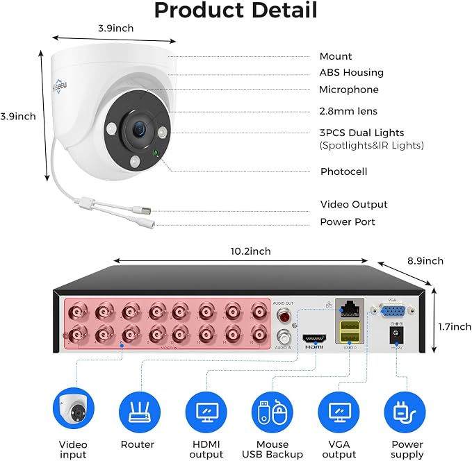 Hiseeu 12 Channel Wired Security Camera System with Smart Dual Light | Audio,Person/Vehicle Detection,121°Wide View,5MP DVR,12PCS 5MP IP67 Outdoor CCTV Cameras,3TB HDD for 24/7 Surveillance - Image 7
