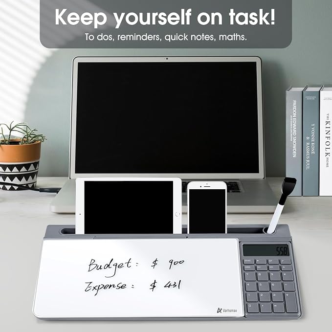 Varhomax Glass Desk Whiteboard with Calculator, Desktop Dry Erase White Board with Storage, to Do List Memo Notepad for Home and Office - Image 7