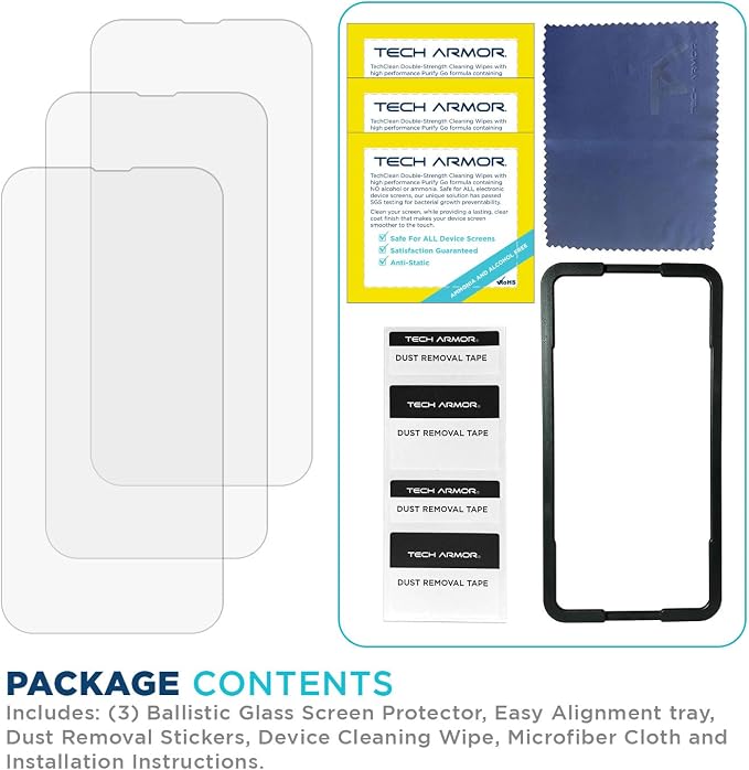 Tech Armor for Apple iPhone 17E Screen Protector,iPhone 16E, iPhone 14, 13 and 13 Pro Tempered Glass 6.1 Inch - Ballistic, Case Friendly, Easy Install, Sensor Protection, HD, 9H Hardness - 3 Pack - Image 6