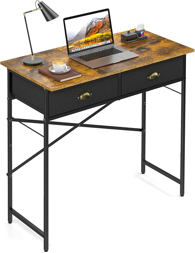 DAOUTIME Small Writing Desk for Kids Bedroom, 31.5 Inch Computer Desk for Small Spaces, Simple Desk with 2 Fabric Drawers for Home Office, Dorm, Living Room, Home Study Table, Rustic Brown - Image 8