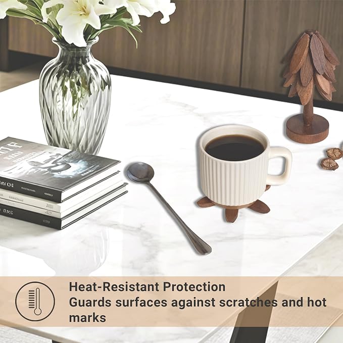 Yuoyar Wooden Tree-Shaped Coasters Set for Coffee Table, Kitchen - Image 7
