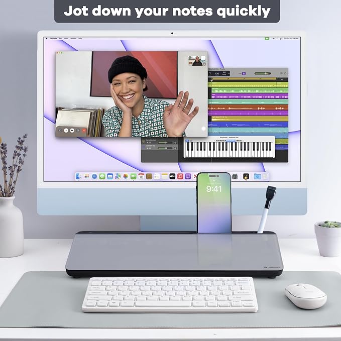 Varhomax Glass Desk Whiteboard with Storage, Desktop Organizer to-do List Memo Notepad Dry Erase White Board for Home Office and School Supplies (Black&Gray) - Image 7
