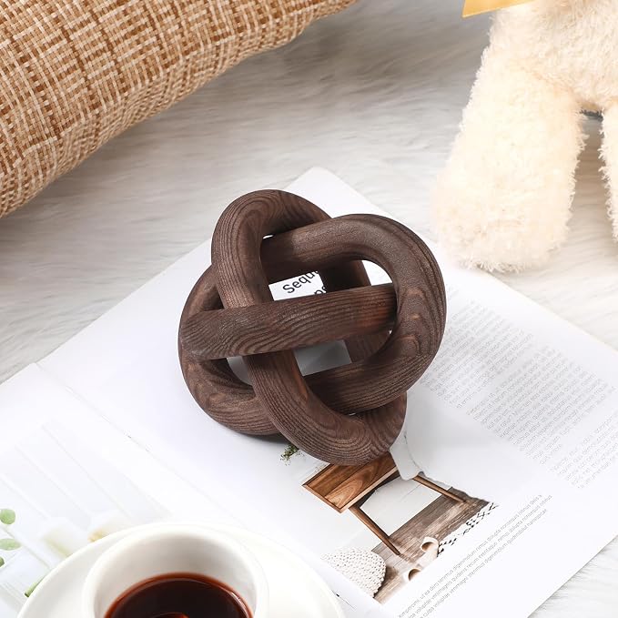 Yalikop 3 Link Wood Knot Decor Rustic Home Décor Accents Hand Carved Coffee Table Decoration, Boho Chain Link Decoration, Modern Shelf, Rustic Objects for Home Living Room Bedroom(Black Walnut) - Image 7