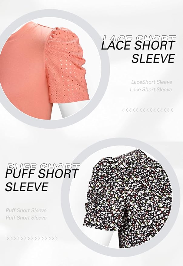 Ivicoer Puff Short Sleeve Shirt for Women Eyelet Tops Summer Crewneck Blouse Loose Fit S-XXL - Image 6