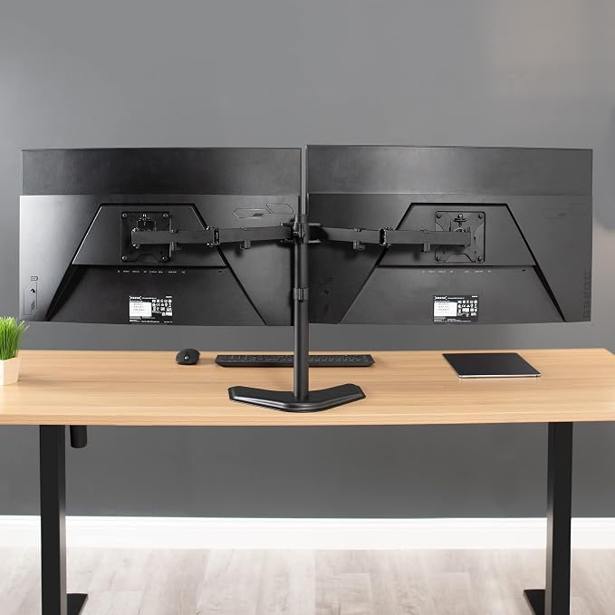 VIVO Dual LED LCD Monitor Mount, Free-Standing Desk Stand for 2 Screens up to 32 Inch, Heavy-Duty Fully Adjustable Arms with Max VESA 100x100mm, Black, STAND-V032F - Image 9