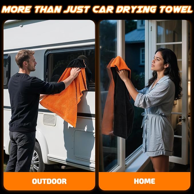 SMINDER 2-Pack 1200 GSM Car Drying Towels – Microfiber Towels for Cars (36" x 24"), Ultra-Absorbent, Streak-Free, Scratch-Free, No Water Spots, Double-Twist Pile & Edgeless Design(Orange) - Image 8