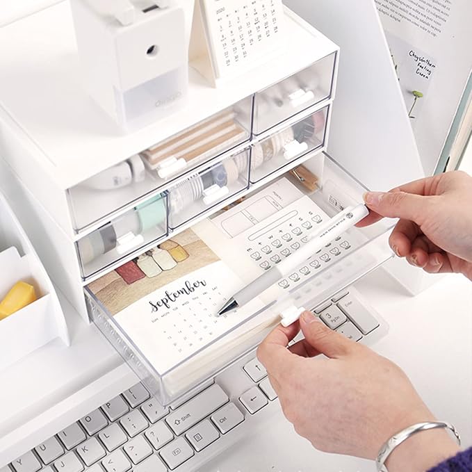 Desk Organizer with Drawers Stackable Storage Drawers, Plastic Compact Desk Storage Box Great for Office School Home Small Space- 1drawers (White) - Image 7