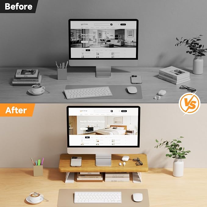 Monitor Stand - 24 Inch Wood Monitor Stand Riser, 220 Pounds Load Capacity Desk Monitor Riser for Laptop/PC/Printer, Desktop Stands Organizer for Home Office - Image 8