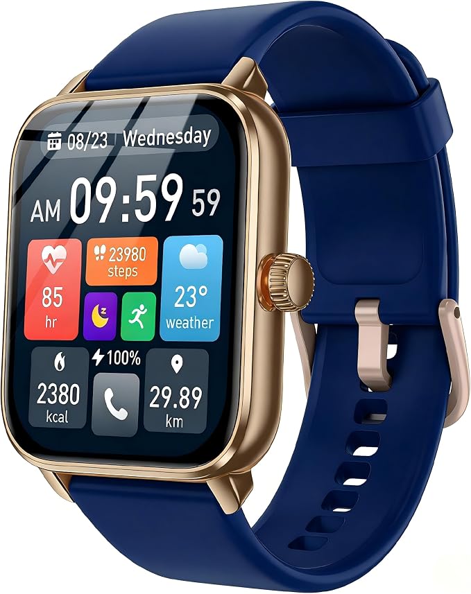 iBesi Smart Watches for Men Women, 1.85" HD Touch Screen with Bluetooth Call, Alexa Built-in, 120+ Sport Modes, IP68 Waterproof, 7-Day Battery, 24/7 Heart Rate/Sleep Monitor for Android/iPhone (Blue) by iBesi