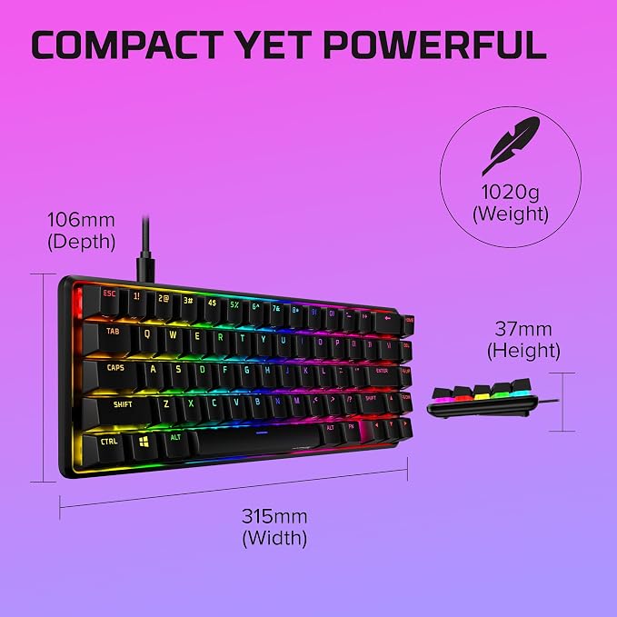 HyperX Alloy Origins 65 - Mechanical Gaming Keyboard – Compact 65% Form Factor - Linear Red Switch - Double Shot PBT Keycaps - RGB LED Backlit - NGENUITY Software Compatible,Black - Image 11
