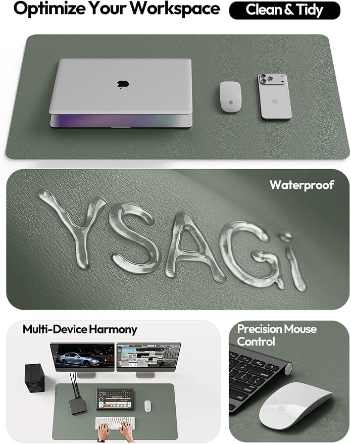 YSAGi Leather Desk Protector, Office Mat, Large Mouse Mat, Non-Slip PU Leather Blotter, Laptop Desk Mat, Waterproof Writing Pad for Office and Home(Dark Green, 40" x 24") - Image 8
