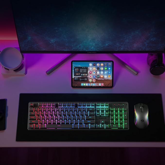 Redragon S107KS Wireless Gaming Keyboard and Mouse, RGB Backlit, 3 Mode (Wired/2.4G/BT), Up to 10,000 DPI Gaming Mouse with Software, Ultra Lightweight 65g, 25 Key Anti-Ghosting Keyboard for PC - Image 9
