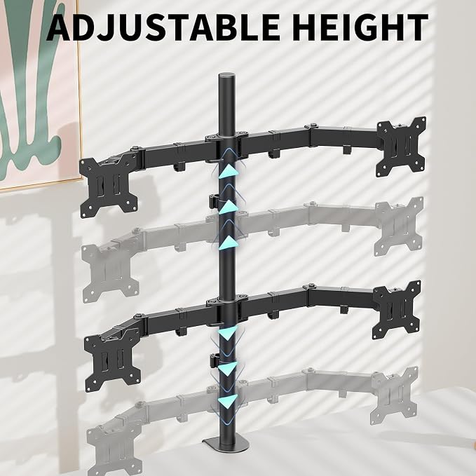 Black Quad Monitor Arm Mount for 13-27 Inch Screens | Ultrawide Screens Up to 34 inch Fully Adjustable Stand with C-Clamp/Grommet Base Max VESA 100x100 Each Screen Capacity 22lbs - Image 7
