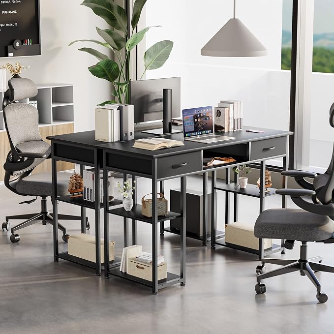 DUMOS 48-Inch Computer Desk with Drawers, Hook and Side Bag, Black | Home Office Desk for Bedroom, Gaming Writing Study Desk with Adjustable Feet - Image 8
