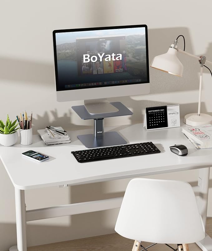 BoYata Monitor Stand, Adjustable Monitor Riser Metal Computer Stand Compatible with TV, PC, Laptop, Computer, iMac, and All Screen Display-Space Grey - Image 7