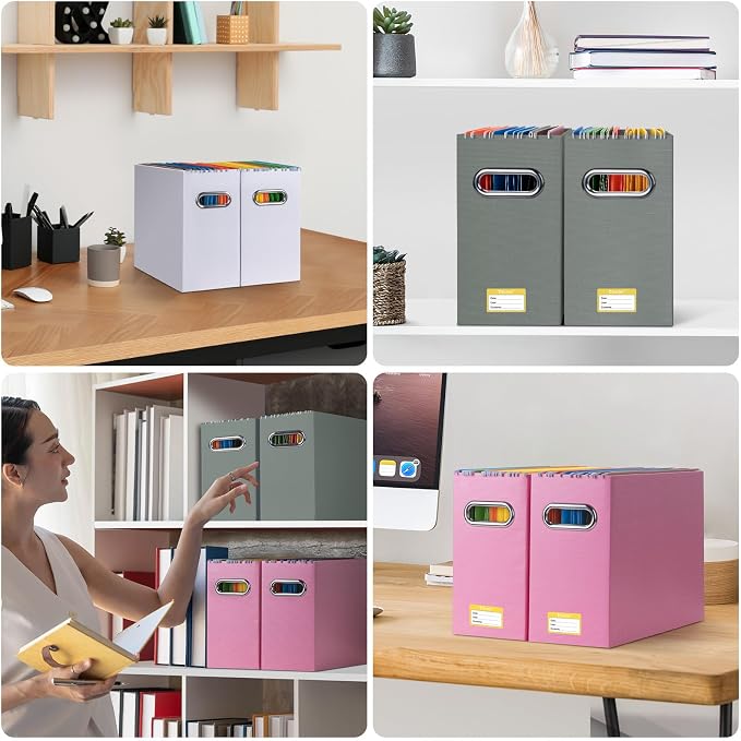 BALEINE File Organizer Box, Cardboard File Folder Organizer with Handle for Letter Size, Portable Collapsible Hanging Filing Box for Home Office Document Storage (2 Pack, Grey) - Image 8