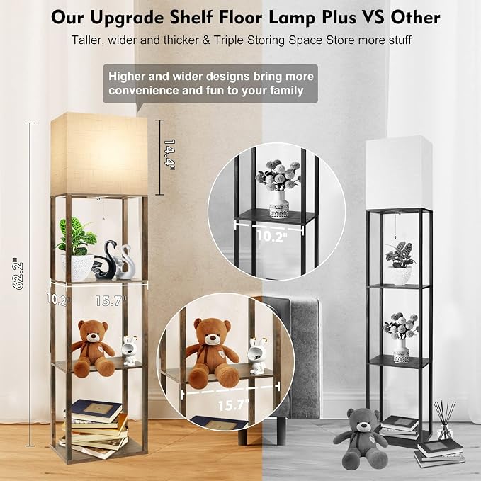 RUNTOP Plus Floor Lamp with Shelves, Modern Shelf Floor Lamp with 15W 3CCT LED Bulb and Memory Function, Wide Shelf Lamp for Display Storage, Standing Lamps for Living Room, Bedroom, Office, Corner - Image 8