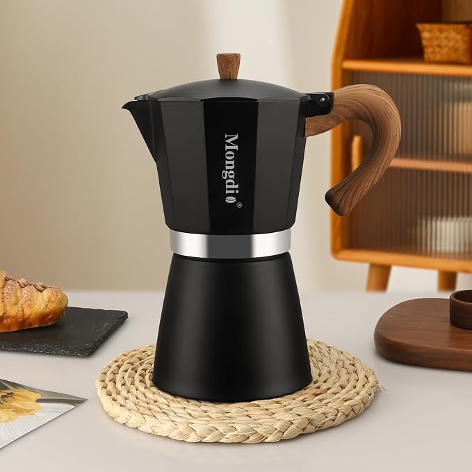 Mongdio Stovetop Espresso Maker Moka Pot, Cuban Coffee Maker Stove top coffee maker Moka Italian Espresso Greca Coffee Maker Brewer Percolator, 12 Espresso Cups, 20 oz - Black - Image 8