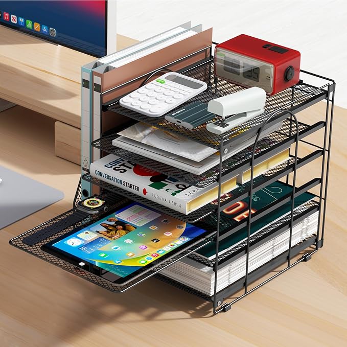 gianotter 6-Tier Paper Organizer With Magazine Holder | Desk Organizers and Accessories, File Organizer for Office Supplies Storag (Black, 6-Tier) - Image 7