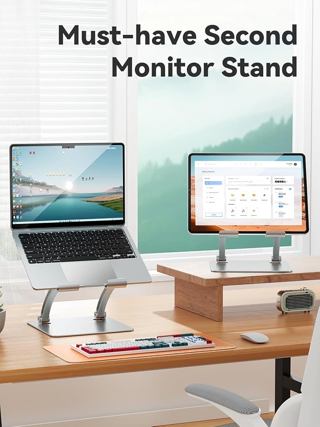 tounee Tablet Holder Stand, Dual Rod Adjustable Aluminum Desktop Stand, Compatible with 4.7-16.9" iPads, Surface Tablets, Portable Monitors, Kindle & More (Silver) - Image 7