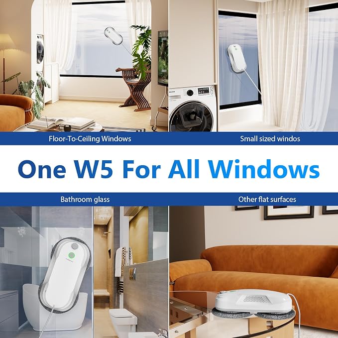 Tosima W5 Window Cleaning Robot, 6400Pa Max Adaptive Suction, Auto-Spray Smart Window Cleaner with Triple Safety System, Intelligent Navigation, Remote Control, for All Smooth Surfaces, White - Image 8