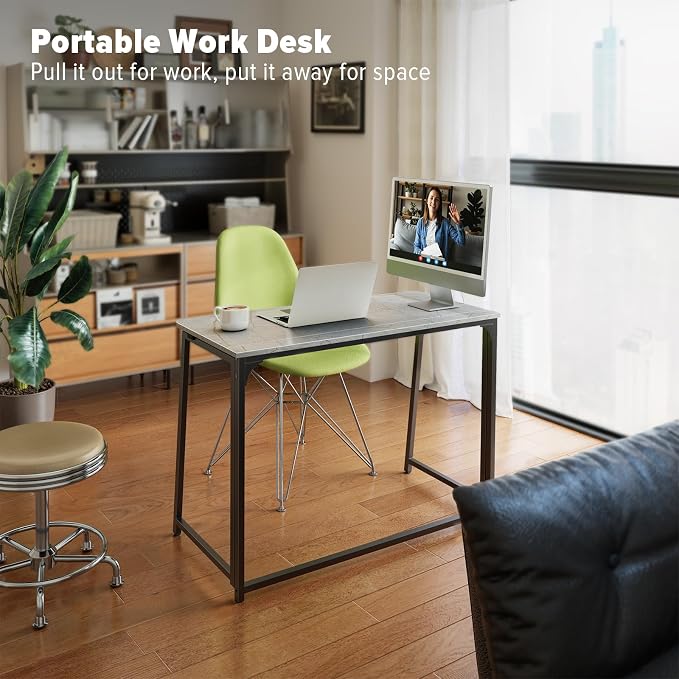 WOHOMO Folding Desk, 39.4" Foldable Computer Table for Small Spaces, Grey | Easy Assembly and Fold, Sturdy Home office desks for Study Bedroom Dorm Space Saving Writing Work Apartment - Image 7