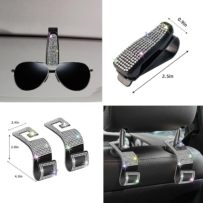 NBTEPEM 27 PCs Bling Car Accessories Set for Women, Steering Wheel Covers Universal Fit 15 Inch, Bling License Plate Frame, Bling Phone Holder, Bling Car Coasters (Silver Diamond) - Image 9