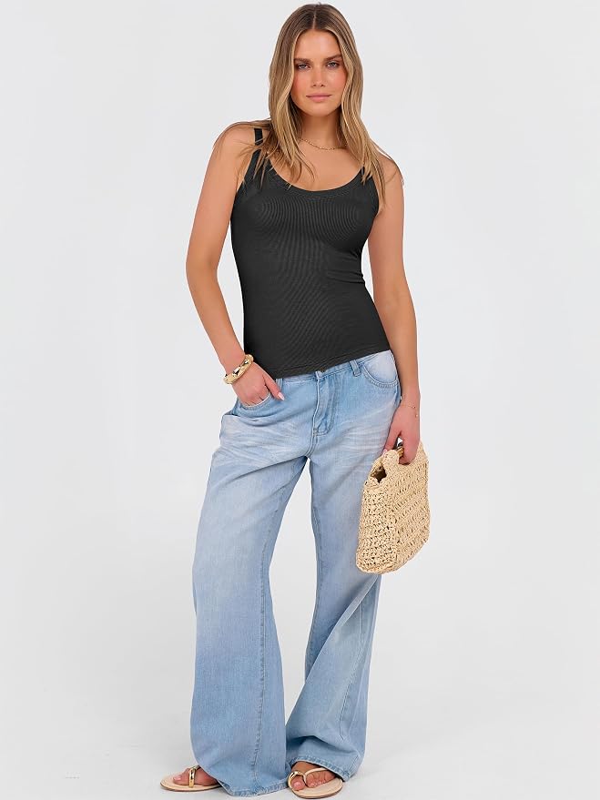 ANRABESS V Neck Tank Tops for Women Ribbed Knit Camisole 2026 Summer Casual Sleeveless Slim Fitted Basic Cami Shirts Clothes - Image 6