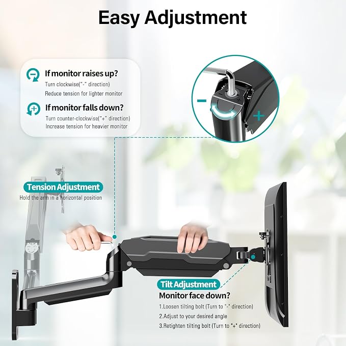 MOUNT PRO Dual Monitor Wall Mount for 13 to 32 Inch Screens, Wall Monitor Arm for 2 Monitors, Each Holds Up to 19.8lbs, Full Motion Wall Monitor Mount with VESA 75x75/100x100, Home Office Setup - Image 9