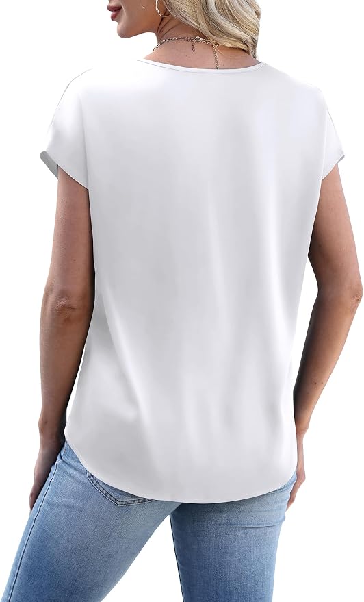 WIHOLL Womens Satin Summer Tops Cap Short Sleeve Blouses V Neck Shirts Business Casual Outfits Fashion Clothing 2026 - Image 6