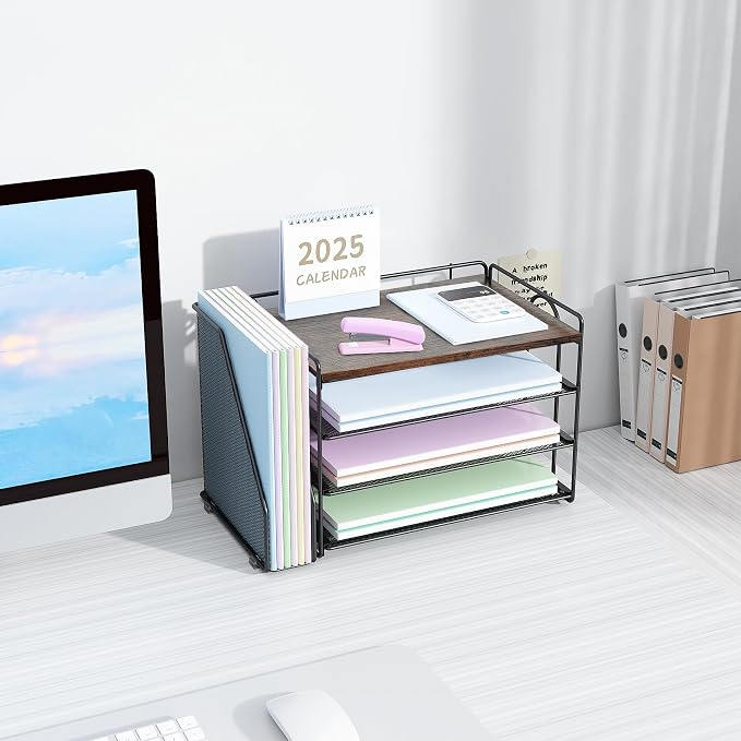 Spacrea Desk Organizers and Accessories, Paper Organizer for Desk with File organizer, Desk Accessories & Workspace Organizers for Catalog & Reference Racks (Wood) - Image 7