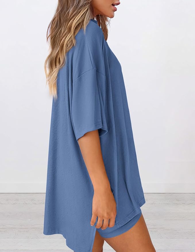 PRETTYGARDEN Women 2 Piece Lounge Set 2026 Summer Casual Oversized Shirts Biker Shorts Matching Airport Travel Outfit Clothes - Image 5