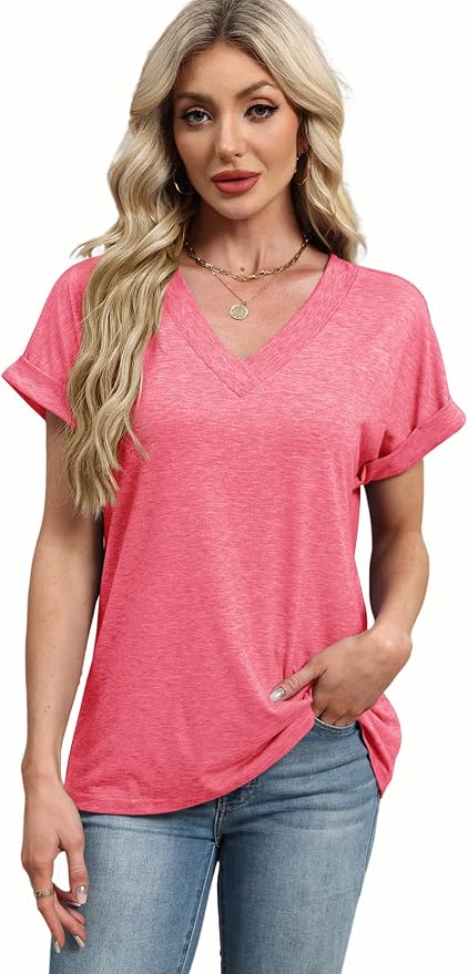 T Shirts Short Sleeve V Neck Tees Womens Tops Beach Vacation Fashion Clothes 2026 Casual Summer Spring Fall Outfits - Image 6