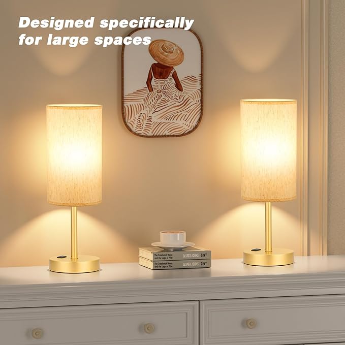 Fenmzee Touch Table Lamp - Cream, 3-Way Dimmable, USB A + C Charging, AC Outlet, 17.4inch Medium, Gold Metal Base - Image 7