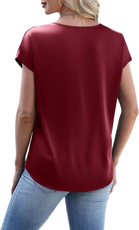 WIHOLL Womens Satin Summer Tops Cap Short Sleeve Blouses V Neck Shirts Business Casual Outfits Fashion Clothing 2026 - Image 6
