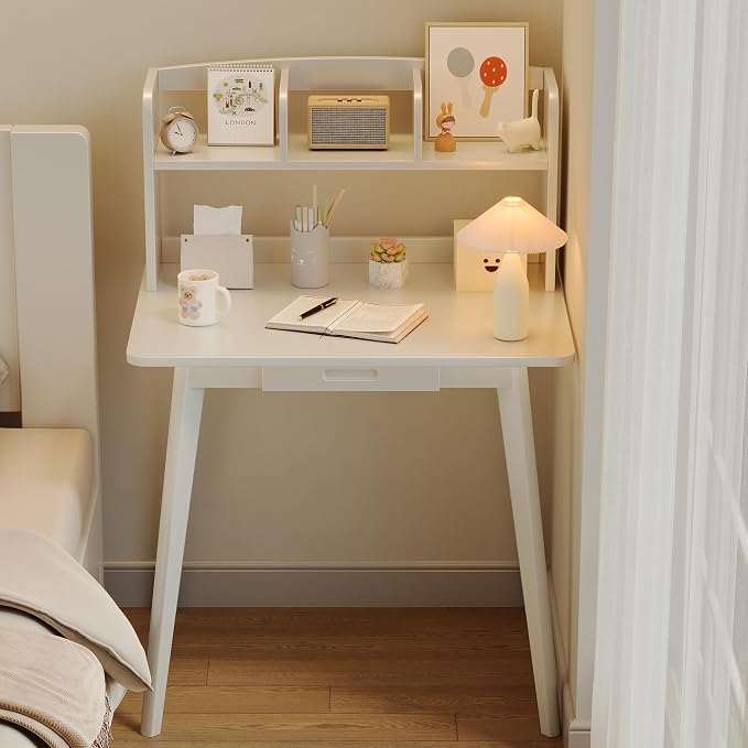 IOTXY Small Writing Desk with Hutch - 31.5" Work Computer Study Table | White , Storage Drawer, Space-saving for Home and Office, with Bookshelves - Image 8