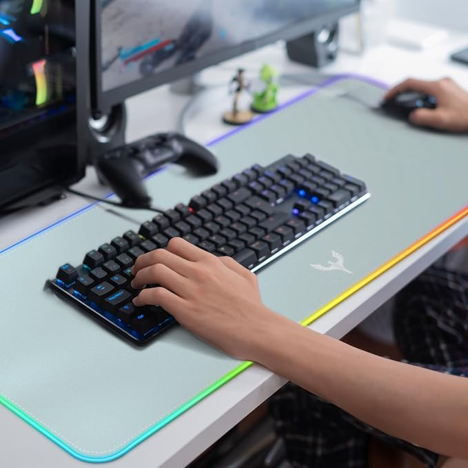 BladeHawks RGB Gaming Mouse Pad Extra Large Extended 31.5x12 Inch-Grey | LED mouse pad with 14 lighting modes, covers keyboard & mouse, anti-slip rubber base, waterproof surface, USB powered - Image 6